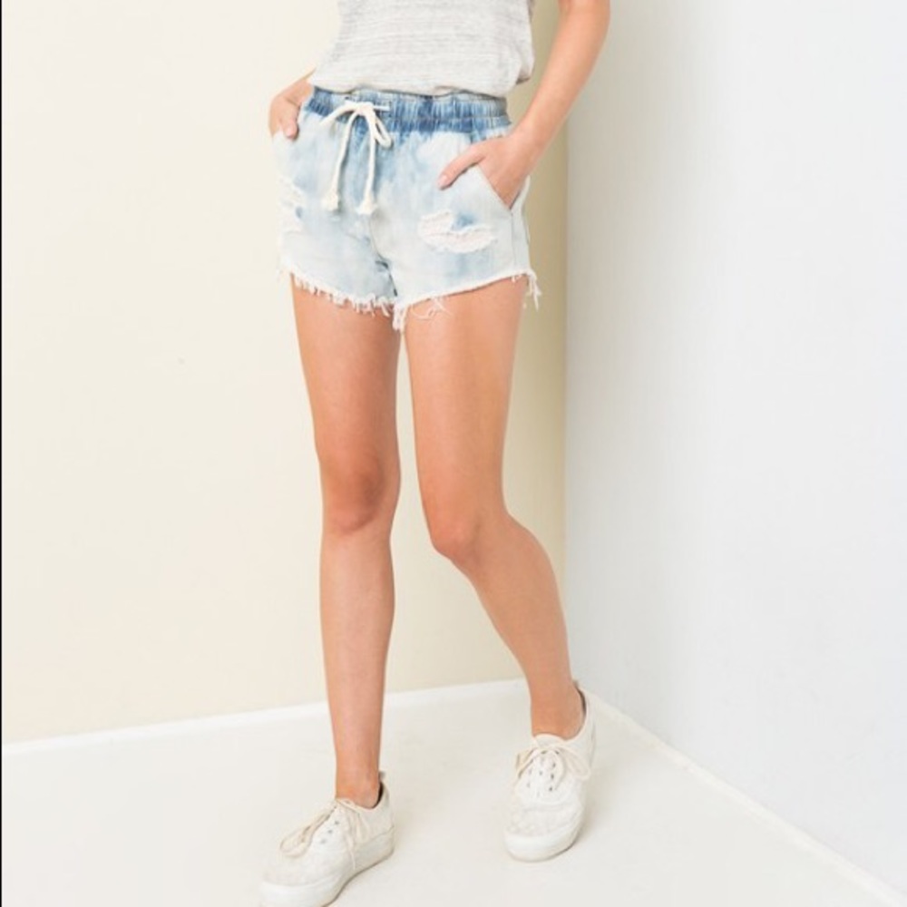 Bleached Drawstring Acid Wash Denim Shorts - Picture 5 of 7